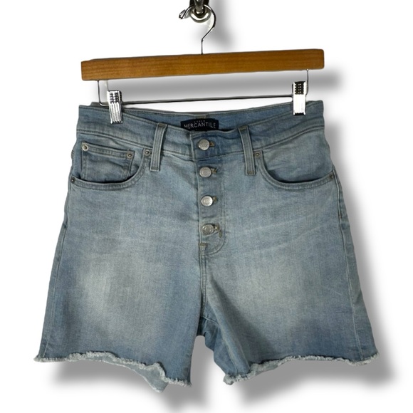 J Crew Mercantile Button Front Raw Hem Denim Shorts, Light Wash, Size 26 - Picture 1 of 9